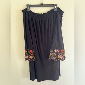 Just Found Black Boho Off Shoulder Dress 3X Embroidered Bell Sleeve